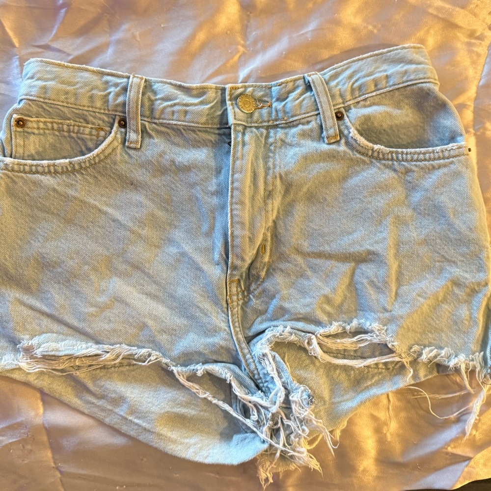 BDG Light Blue Frayed Hem Jean Shorts